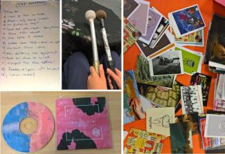 Collage of ideas and artwork created by students on Music Course